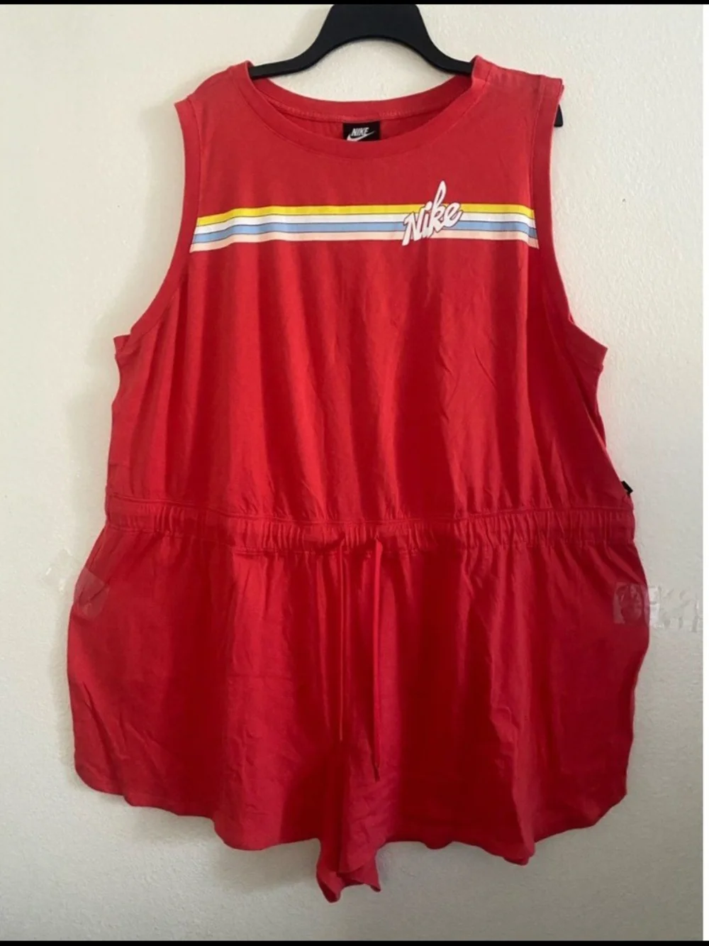 Nike Red Sleeveless Romper with Retro Stripe. Size 3XL